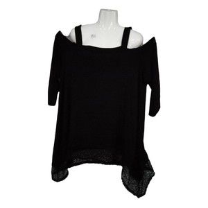 Black Knit Cold-Shoulder Top by Cupio Crocheted Hem